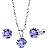 Gem Stone King 2.70 Cttw Round Blue Tanzanite Pendant and Earrings Jewelry Set for Women | 925 Sterling Silver | Gemstone Birthstone | Round 6MM | With 18 Inch Silver Chain