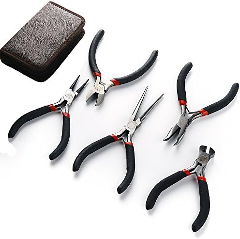 5Pcs Wire Jewelry Pliers Set for End Side Cutting Pliers Round Bent Needle Nose Pliers (5 in 1)