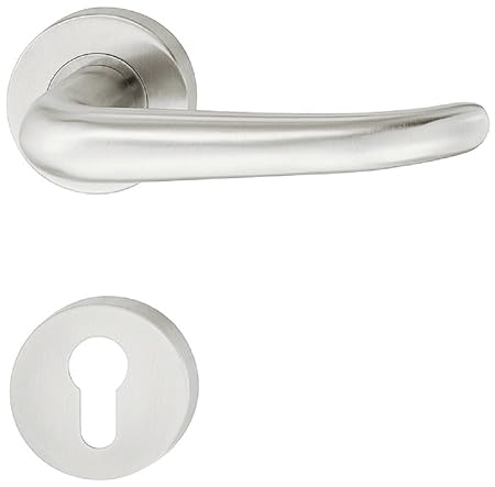 Design Türbeschlag Edelstahl Türgriff Drückergarnitur mit Rund-Rosette für Zimmertüren - LDH 2176 | PZ-Profilzylinder | Edels