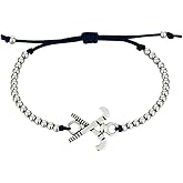 Sportybella Field Hockey Bracelet, Adjustable Silver Bead Cord Bracelet on Black String, Field Hockey Jewelry Gift for Women and Girls, Sports Accessory