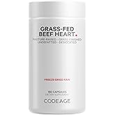 Codeage Grass Fed Beef Heart Supplement - Freeze Dried, Non-Defatted, Desiccated Glandular Supplements - Bovine Meat & Liver Pills - Beef Vitamins for Heart - Non-GMO -180 Capsules