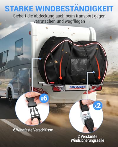 SUPAREE Bicycle Cover for 2 Bicycles Bicycle Cover Waterproof Transport Bicycle Cover for Bicycle Carrier with Warning Bag (Bag Only) UV Protected Weatherproof Tear-Resistant 420D for Motorhome Car