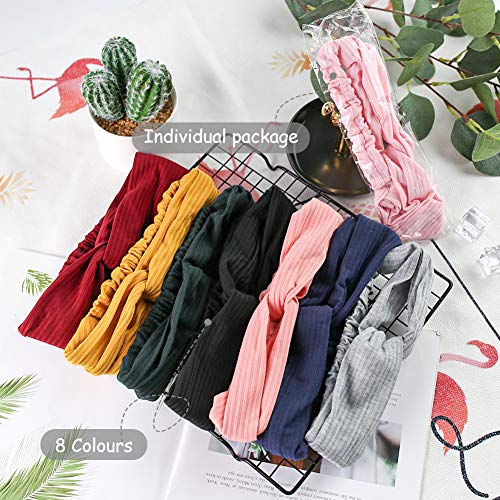 3 otters Women\'s Headbands, 8PCS Fashion Headbands for Women Cloth Headband Boho Stretchy Hair Bands, Hair Accessories