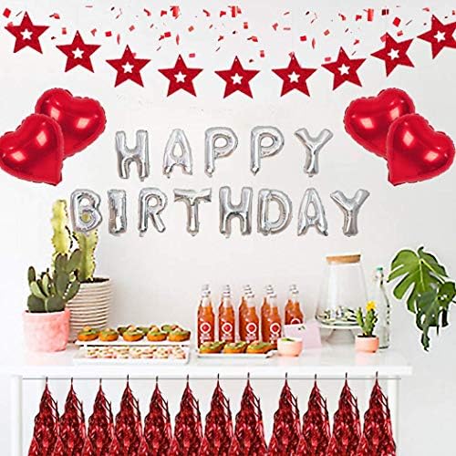 誕生日 飾り付け 風船 Happy Birthday バルーン パーティー 装飾 バースデー デコレーション セット きらきら風船 パーティー お祝い バルーンセット ハンドポンプ 粘着テープ リボン 花びら 付き 空気入れ ポンプ 赤い色 B013bvwb 800円