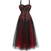 Sapubonva Steampunk Corset Bustier Dress Skirt Set Plus Size Vintage Pirate Gothic Costume