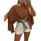CHICME Womens Off The Shoulder Flowy Tops Casual Batwing Slit Sleeve Blouse Loose Shirt with Bandeau Top