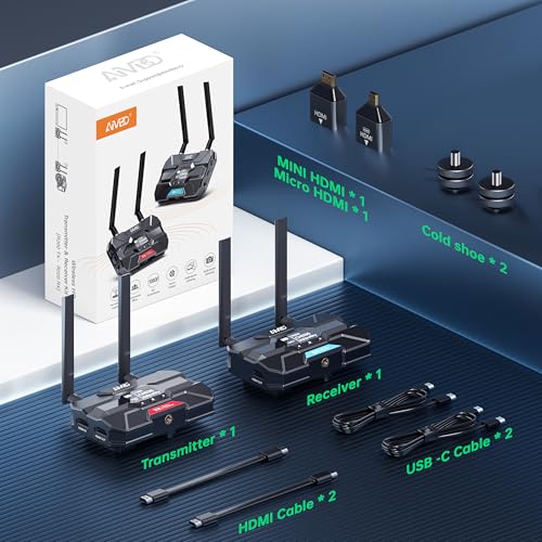 HDMI Wireless Video Transmitter and Receiver Pro - Up to 6 RXs, Wireless Transmission HDMI 1080P 5.8G with OLED Display, Loop-out, Smart Channel for Camera/Laptop/HDTV/Projector