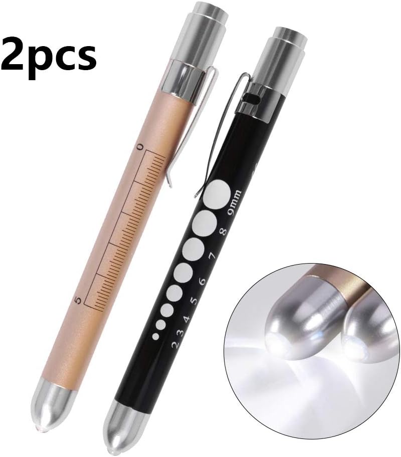 Aokin Pen Light with Pupil Gauge, Reusable LED Penlight Medical for Doctor Nurse Diagnostic etc, White Light, Gold and Black