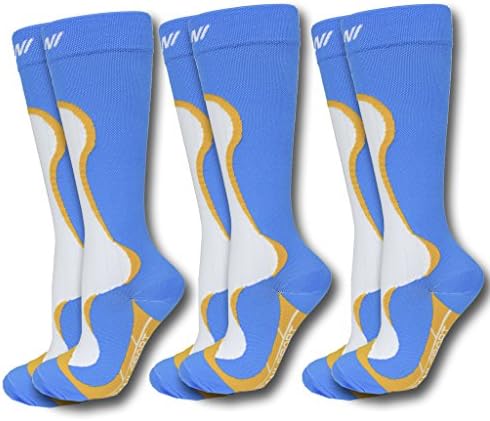 (3 Pack) 20-30mmHg Compression Socks, great for sports, work, Travel. Includes graduated compression, extra footbaed padding and coolmax comfort
