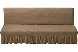 YEFOUND Futon Couch Cover with Skirt,Stretch Futon Cover Armless Sofa Bed Slipcover Furniture Protector,Machine Washable,Khaki,61"-72.8"
