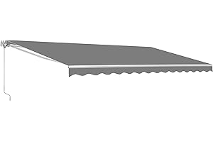 ALEKO Motorized Patio Awning | Automatic Remote Controlled | White Frame | Retractable Crank Home Deck Canopy | Upgraded 2024 | 10x8 | Gray