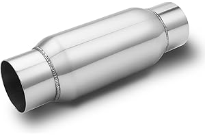 LCGP 3" Inlet Universal Resonator,3in Inlet/Outlet x 12in Length Stainless Steel Performance Muffler, Bottle Style Resonator,Polished, Straight Through Design, Deep Tone