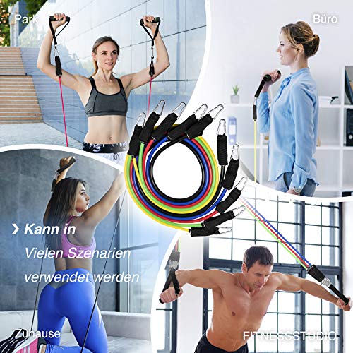 Exercise Resistance Bands Set Strength Training Fitness Set Up to 100lb with Resistance Tubes, Handles, Ankle Straps, Door Anchor Home&Gym Workout Yoga Equipment Stackable Band Set For Men/Women