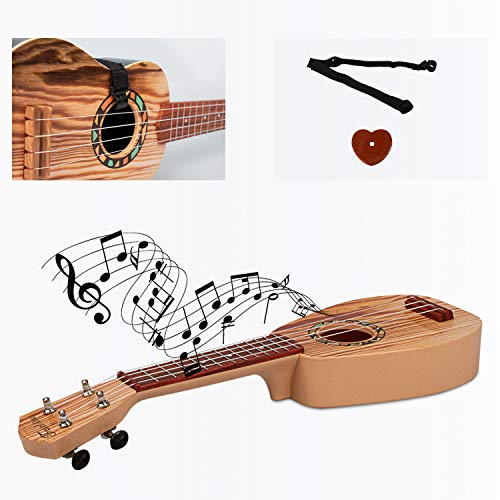 aPerfectLife 17" Kids Ukulele Guitar Toy 4 Strings Mini Guitar Children Musical Instruments Educational Learning Toys with Picks and Strap for Toddler Kids Boys Girls Beginner Starter (Wooden)