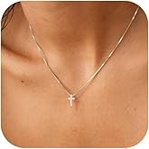 VIROMY Gold Cross Necklace for Women - Dainty Diamond Cross Pendant Necklaces Non Tarnish Waterproof Necklace Simple Choker Minimalist Jewelry