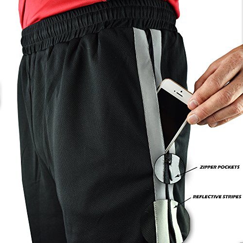 Sketon Men's Shorts Mesh Athletic Short with Reflective Stripes with Pockets X-Large Black