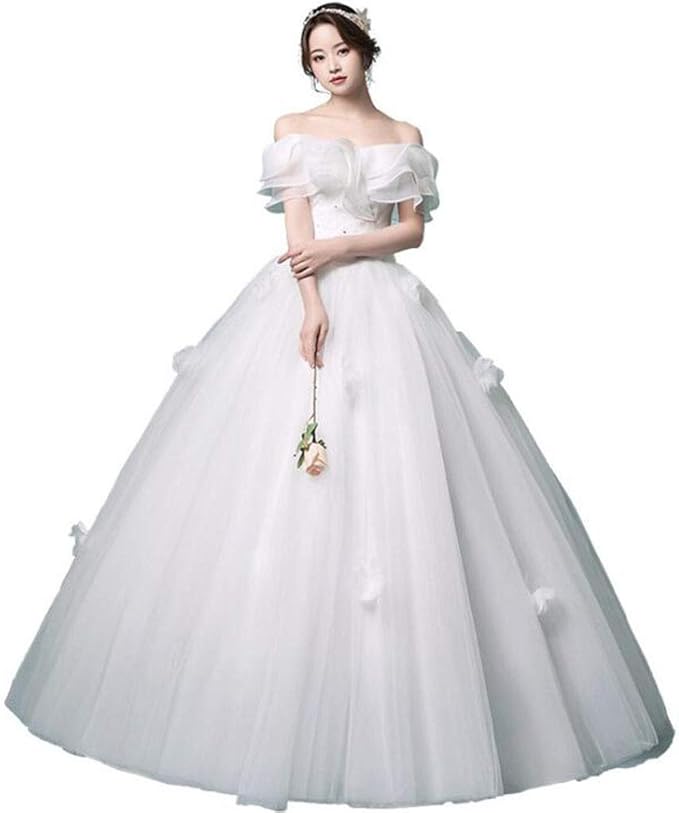 DAFREW White Princess Wedding Dress (Color White, Size M) Amazon
