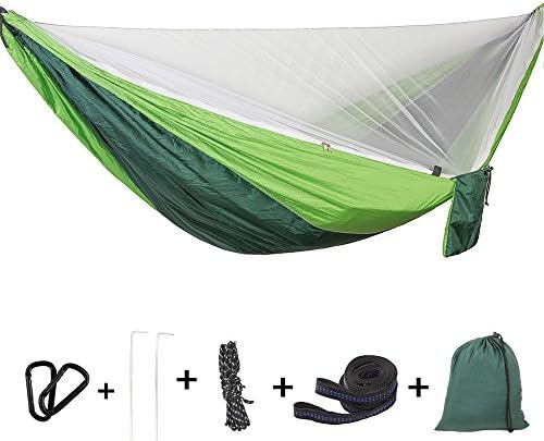 Bwiv Outdoor Hammock With Mosquito Net Ultralight and Portable Supports Up To 440LBS Double Parachute Camping Hammocks With Tree Straps For Hiking Backpacking Travel Beach Yard 114''x 55''
