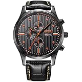 BUREI Men's Business Wirst Watches Multifunction Chronograph Stopwatch with Black Leather Strap