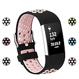 POY Replacement Bands Compatible for Fitbit Charge 2, Adjustable Breathable Wristbands with Air Holes Straps, Small Pink