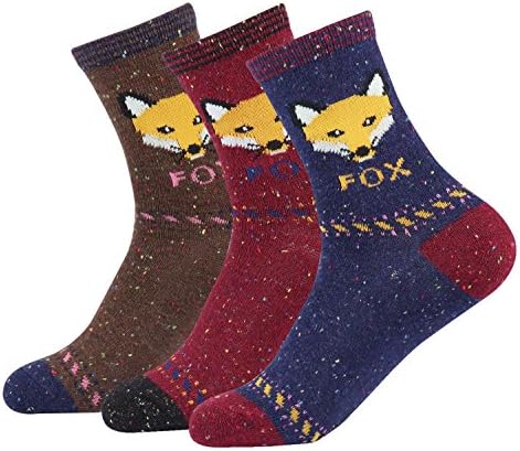 Women's 3 Pairs Colorful Knitting Warm Cute Animal Thick Soft Wool Cotton Casual Socks Fox Pattern