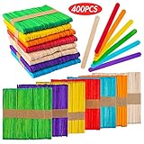 VGOODALL 400 Stück Bunte Holzstäbchen, Holzeisstiele zum Basteln Popsicle Sticks