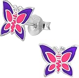 Hypoallergenic Sterling Silver Pink & Purple Butterfly Stud Earrings for Kids (Nickel Free)