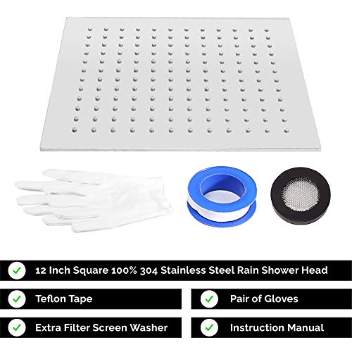 PurrfectZone Rain Shower Head | Rainfall Shower Head – 12 inch Luxury Design Made of 4 mm Solid 304 Stainless Steel with Elegant Column Shaped Nozzles in Chrome | Rain Shower | Waterfall Showerhead