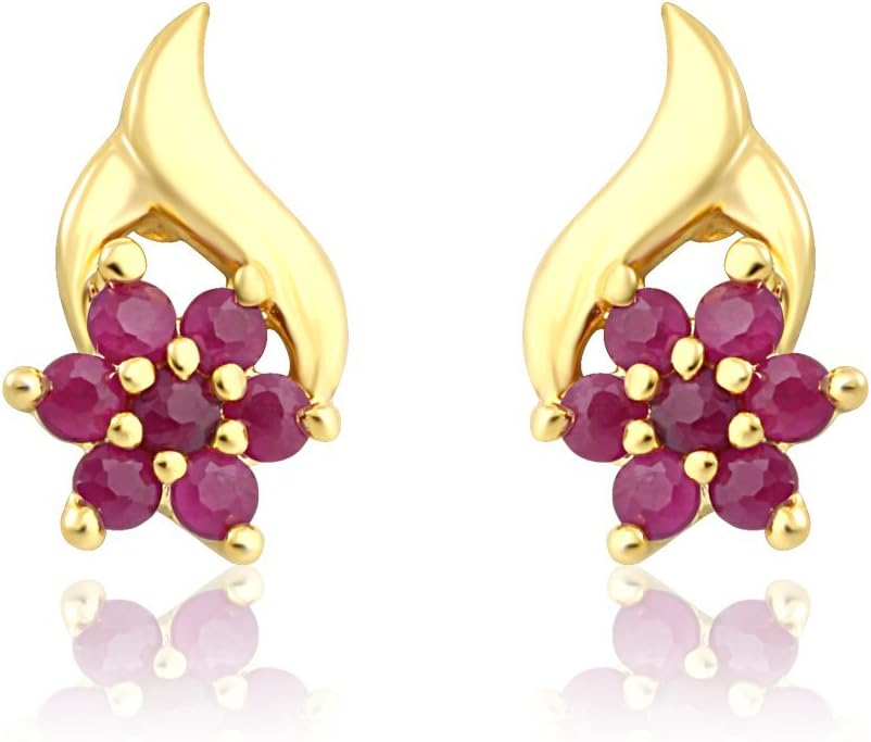 OviyaGold Plated Red Flare Stud Earrings with Ruby for Women ER7208981G