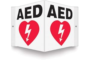 Accuform PSP609 Projection Sign 3D, AED" with Graphic, 6" x 5" Panel, 0.10" Thick High-Impact Plastic, Pre-Drilled Mounting Holes, Red/Black on White