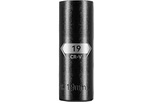 BLACKROBOT 1/2 Inch Drive 6-Point Deep Socket, 19mm Deep Impact Socket, CR-V Steel