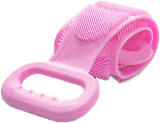 Silicone Back Scrub Bath Shower Body Brush, Bath Towel Exfoliating Body Brush Belt Wash, Body Wash Silicone Body Scrubber Belt for Men Women, Easy to Clean (Pink)