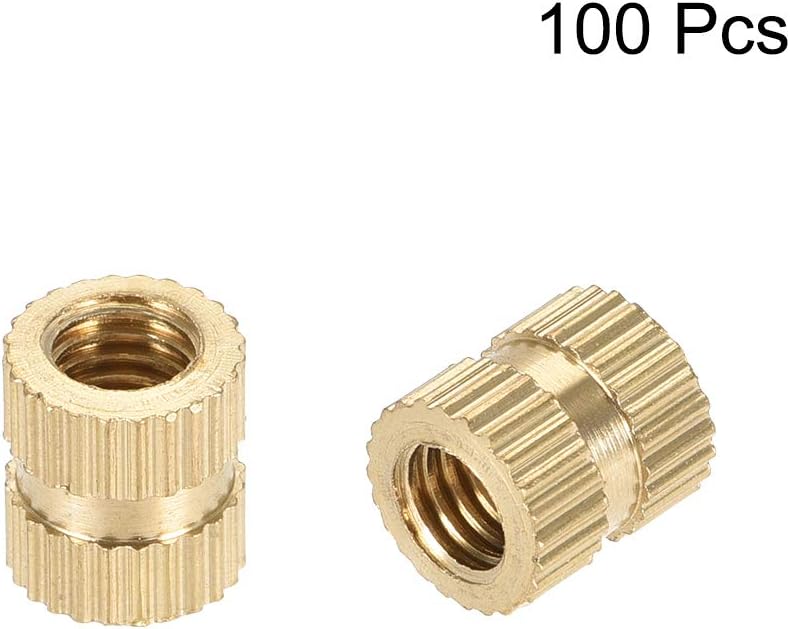 uxcell Knurled Insert Nuts, M5 x 8mm(L) x 7mm(OD) Female Thread Brass Embedment Assortment Kit, 100 Pcs, light brown - Image 4