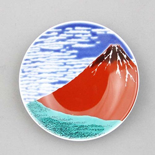 Kutani Pottery Japanese Kutani Yaki Ceramic Dish 9.5cm (Mame Sara) Made in Japan (Red Mt. Fuji)