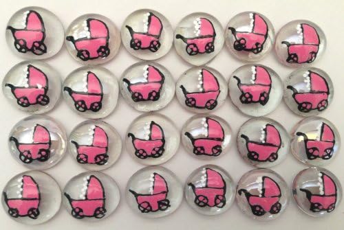 Glass Gems Hand Painted Original by Lauri - Party Favors, Vase Fillers, Mosaic Tile, Table Confetti, Jewelry Making, Bag Fillers - Pink Baby Carriage