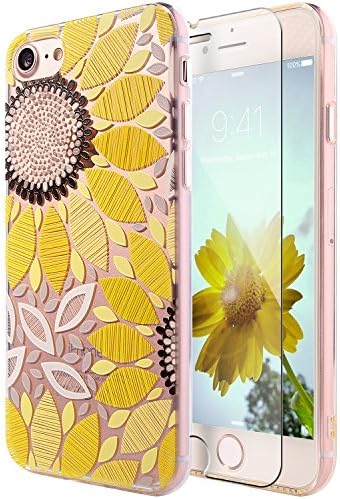 Iphone 6 plus case,iphone 6S Plus case sxxissky [Embossment Series] Floral Pattern Slim Cover with[Tempered Glass Screen Protector&amp;Crystal Lanyard] Protective Case For iphone 6 Plus/6S plus(Sunflower)