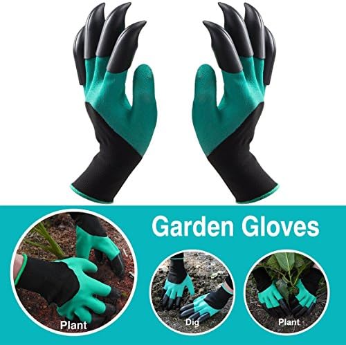 CJSJ Garden Genie Gloves with Fingertips Uniex Claws on Both Hands Quick &amp; Easy to Dig and Plant Safe for Rose Pruning - As Seen On TV (1 pair), Green