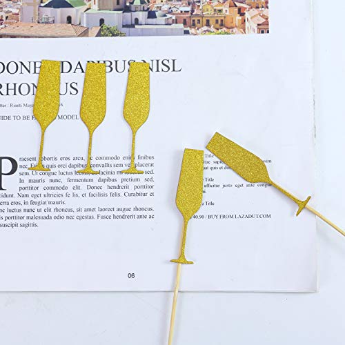 Monrocco 25 Pack Champagne Glasses Cupcake Toppers Cheers Cupcake Topper DIY Cupcake Decoration Cake Picks Dessert Decoration Party Birthday Decor