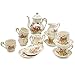 YALONG Rose Tea Set, Ivory China Porcelain Teapot Set of 15 Pieces Include Tea Cups and Saucer, Creamer and Sugar Set and Teapot for Adults,Wedding,Tea Party, Evening Dinner for Gift