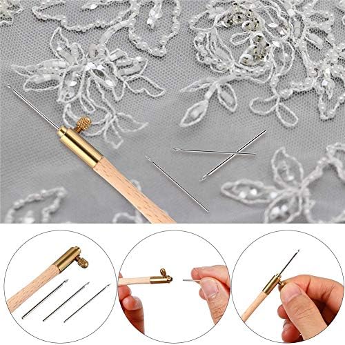 Weoto Tambour Hook Kit, Tambour Hook with 3 Needles, 70/100/120 Embroidery Beading Crochet DIY Tools