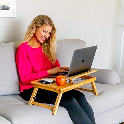 Buy Puzz Home Laptop Lap Desk With Mouse Pad And Tablet Holder Laptop Table Couch Desk Breakfast Tray 13 To 14 5 Portable Laptop Desk Bamboo Tray Height Adjustable Table Folding Tray For