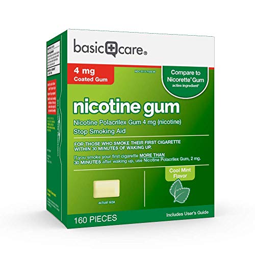 Amazon Basic Care Nicotine Gum 4 Mg Stop Smoking Aid, Cool Mint, 160Count