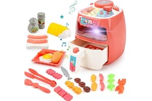 deAO Toy Air Fryer for Kids,19PCS Kitchen Playset Toy with Sounds and Lights Role Playing Game,Color Changing Play Foods Pretend Food and Cooking Playset for Boys Girls Toddlers…