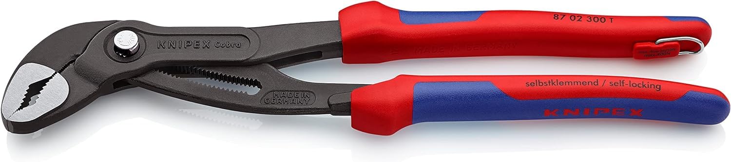 KNIPEX Cobra High-Tech Water Pump Pliers with Multi-Component Grips, with Integrated Tether Attachment Point for A, 87 02 300 T