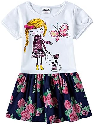 Novatx Kids Girls Cotton Summer Short Sleeves Dress H7112 (5/6Y, White)