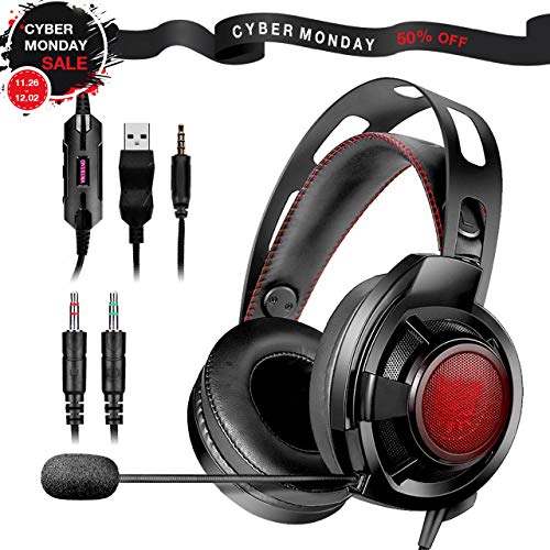 ONIKUMA Gaming Headset [New Version] for PS4，Xbox One, Noise Cancelling Over-Ear Headphones with Mic, Stereo Bass Surround & RGB LED Light, Soft Memory Earmuff for PC Laptop Mac Nintendo Switch Games