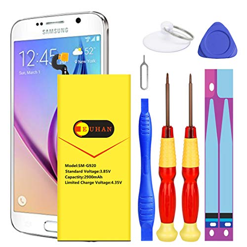 Galaxy S6 Battery, Euhan 2900mAh Li-Polymer Internal Replacement Battery EB-BG920ABE for Samsung Galaxy S6 G920A G920P G920T G920V with Repair Replacement Kit Tools [24 Month Warranty]