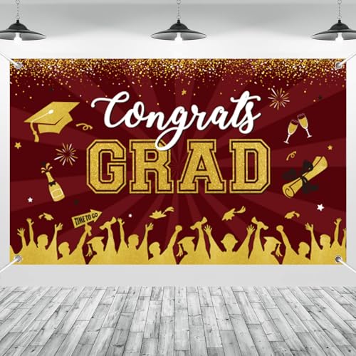 Party greeting Maroon Gold Graduation Banner Backdrop