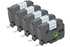 5pcs Label Ribbon 12mm Replacement for TZe231 TZe431 TZe531 TZe631 TZe731 Compatible with Label Maker(Blue on Clear)