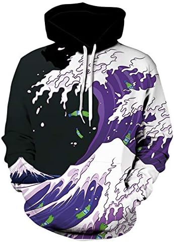 zlhcich New European and American street fashion hooded long-sleeved jacket 3D printed pullover sweater various styles green XXL